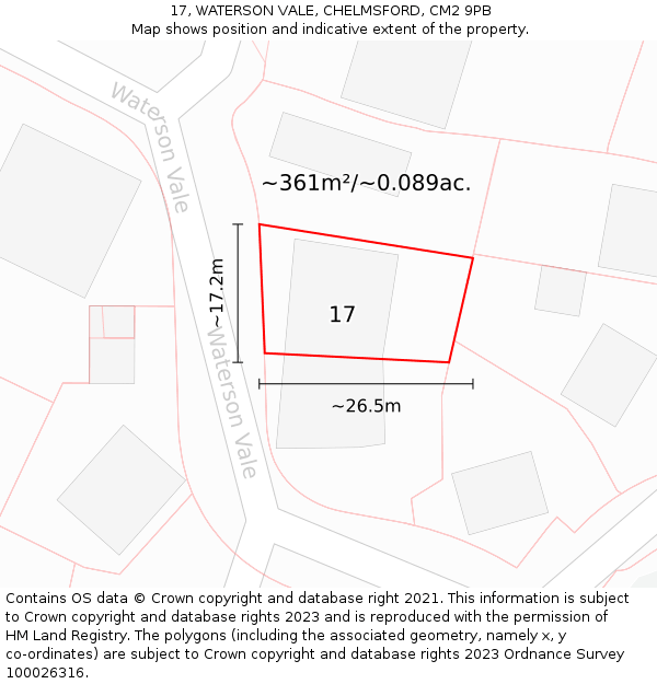 17, WATERSON VALE, CHELMSFORD, CM2 9PB: Plot and title map