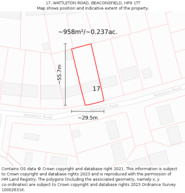 17, WATTLETON ROAD, BEACONSFIELD, HP9 1TT: Plot and title map