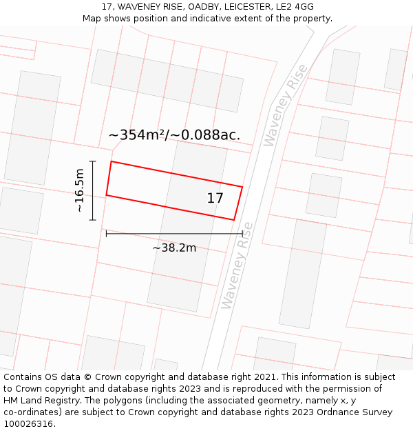 17, WAVENEY RISE, OADBY, LEICESTER, LE2 4GG: Plot and title map