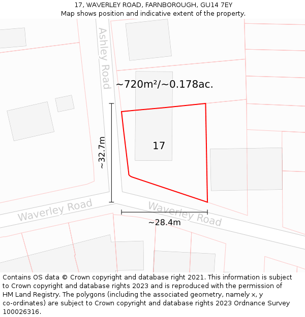 17, WAVERLEY ROAD, FARNBOROUGH, GU14 7EY: Plot and title map