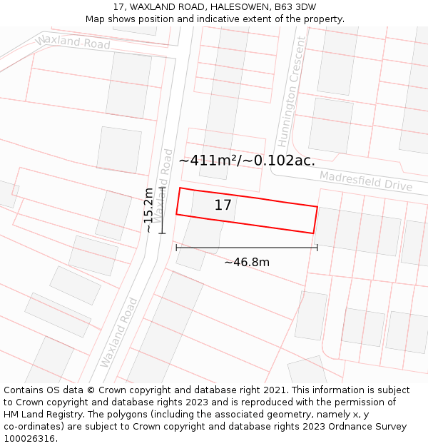 17, WAXLAND ROAD, HALESOWEN, B63 3DW: Plot and title map