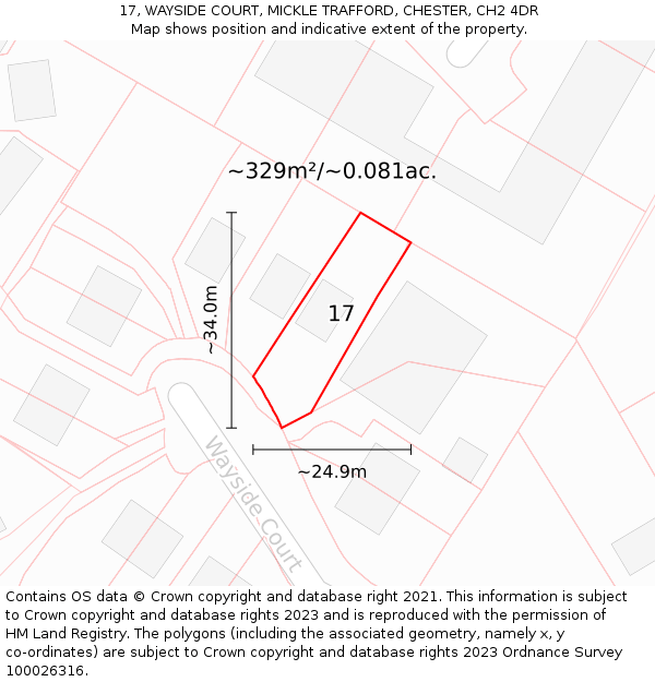 17, WAYSIDE COURT, MICKLE TRAFFORD, CHESTER, CH2 4DR: Plot and title map