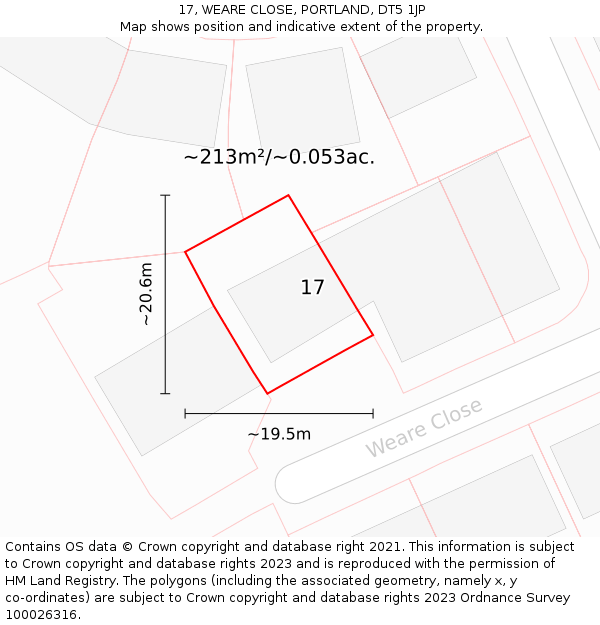 17, WEARE CLOSE, PORTLAND, DT5 1JP: Plot and title map