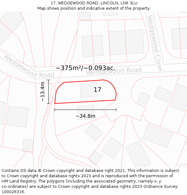 17, WEDGEWOOD ROAD, LINCOLN, LN6 3LU: Plot and title map