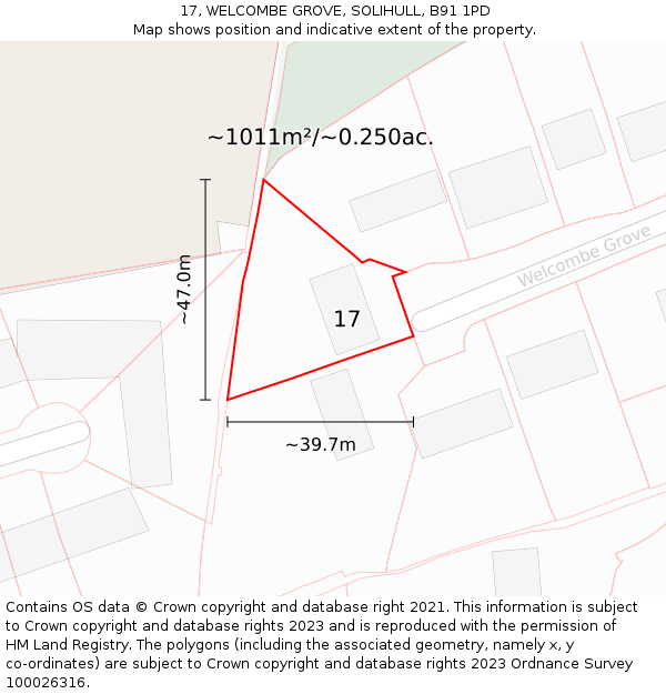 17, WELCOMBE GROVE, SOLIHULL, B91 1PD: Plot and title map