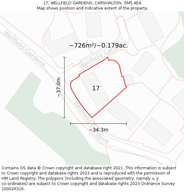 17, WELLFIELD GARDENS, CARSHALTON, SM5 4EA: Plot and title map