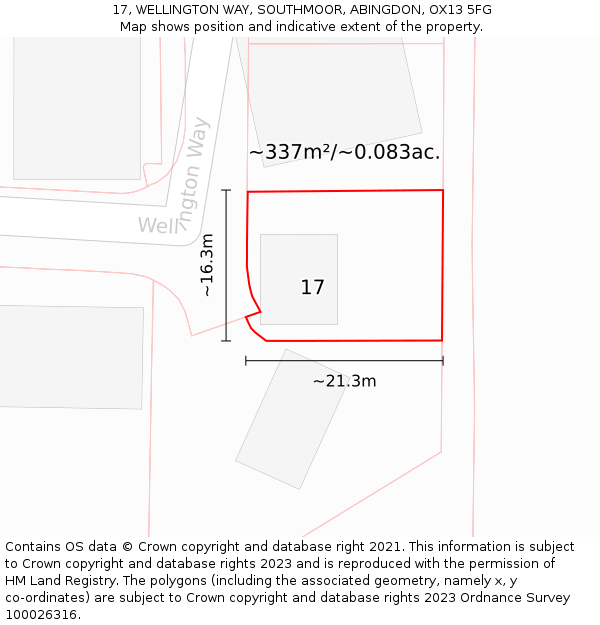 17, WELLINGTON WAY, SOUTHMOOR, ABINGDON, OX13 5FG: Plot and title map