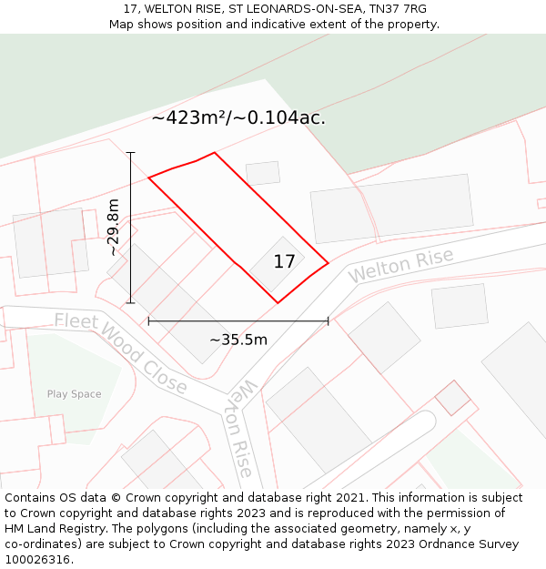 17, WELTON RISE, ST LEONARDS-ON-SEA, TN37 7RG: Plot and title map