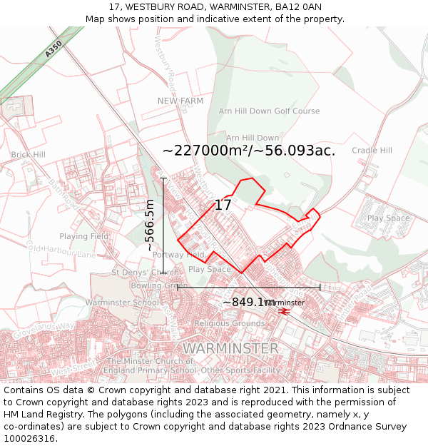 17, WESTBURY ROAD, WARMINSTER, BA12 0AN: Plot and title map