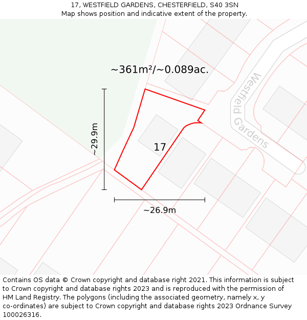 17, WESTFIELD GARDENS, CHESTERFIELD, S40 3SN: Plot and title map