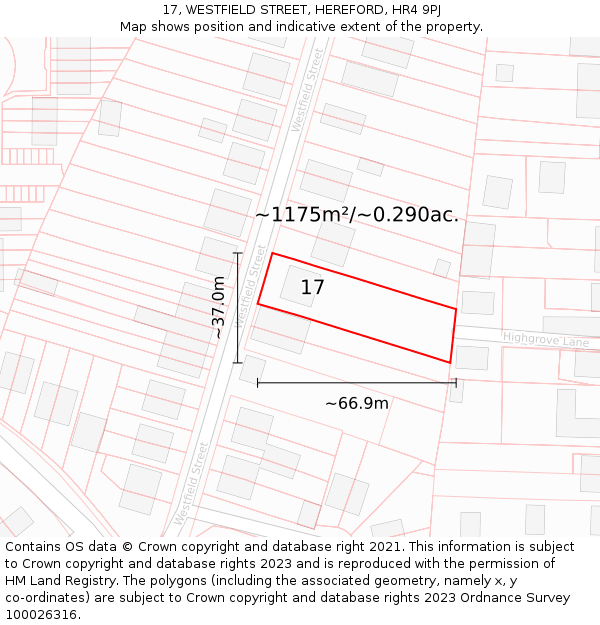 17, WESTFIELD STREET, HEREFORD, HR4 9PJ: Plot and title map