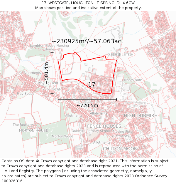 17, WESTGATE, HOUGHTON LE SPRING, DH4 6GW: Plot and title map