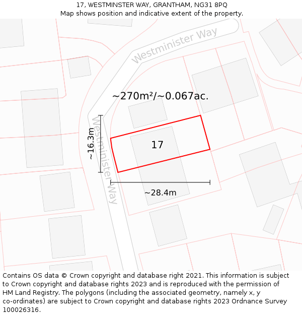 17, WESTMINSTER WAY, GRANTHAM, NG31 8PQ: Plot and title map