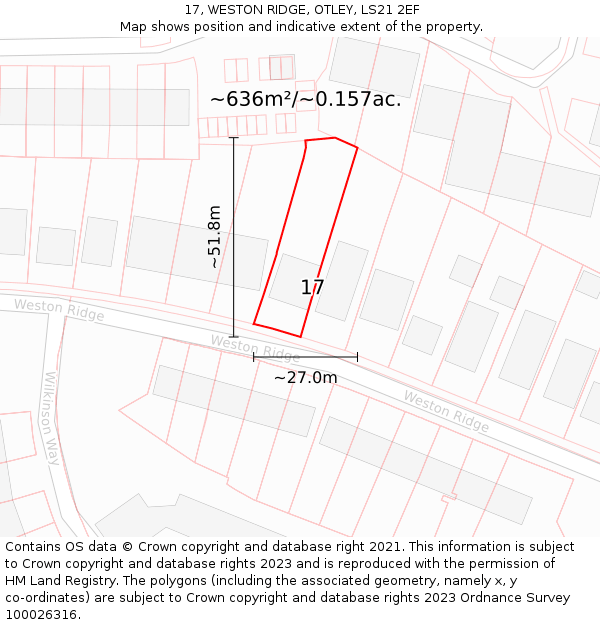 17, WESTON RIDGE, OTLEY, LS21 2EF: Plot and title map