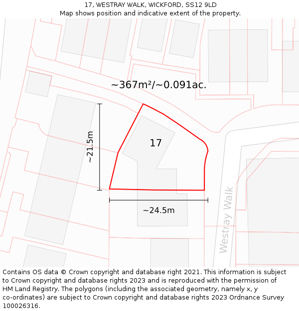 17, WESTRAY WALK, WICKFORD, SS12 9LD: Plot and title map