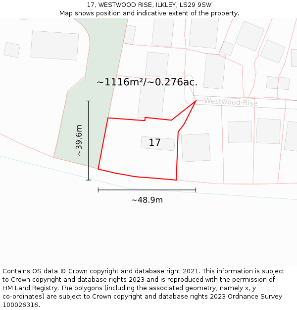 17, WESTWOOD RISE, ILKLEY, LS29 9SW: Plot and title map