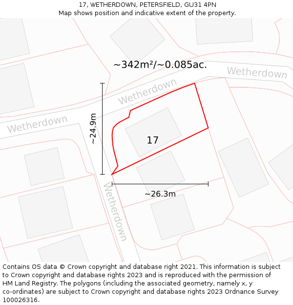 17, WETHERDOWN, PETERSFIELD, GU31 4PN: Plot and title map