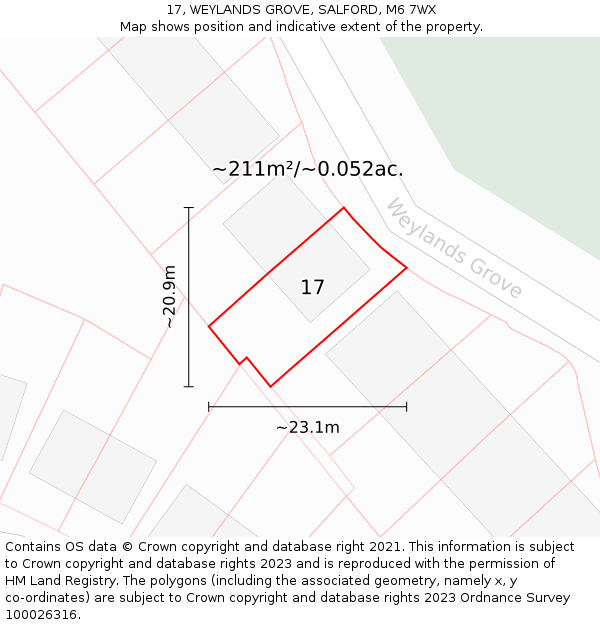 17, WEYLANDS GROVE, SALFORD, M6 7WX: Plot and title map