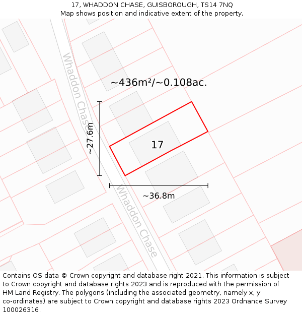 17, WHADDON CHASE, GUISBOROUGH, TS14 7NQ: Plot and title map