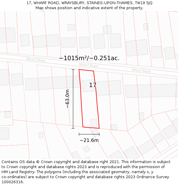 17, WHARF ROAD, WRAYSBURY, STAINES-UPON-THAMES, TW19 5JQ: Plot and title map