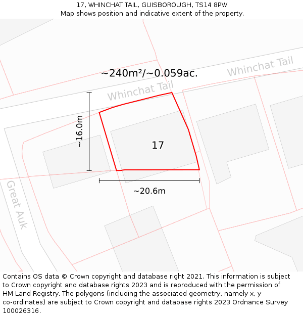 17, WHINCHAT TAIL, GUISBOROUGH, TS14 8PW: Plot and title map