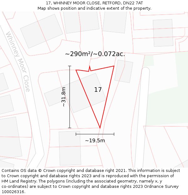 17, WHINNEY MOOR CLOSE, RETFORD, DN22 7AT: Plot and title map