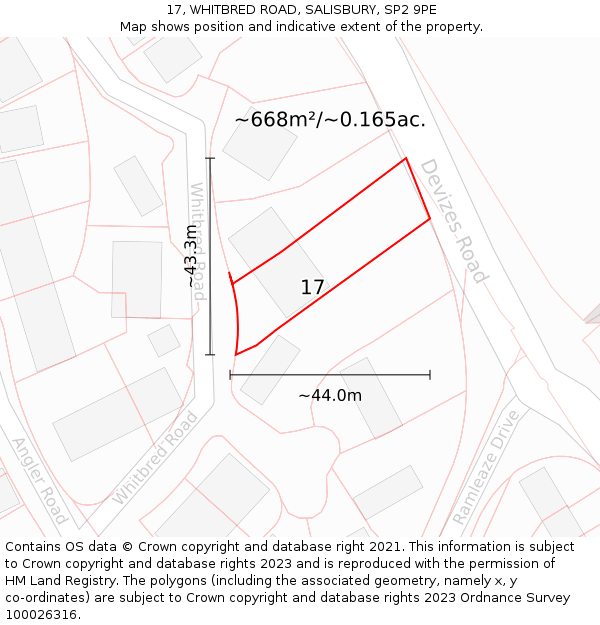 17, WHITBRED ROAD, SALISBURY, SP2 9PE: Plot and title map