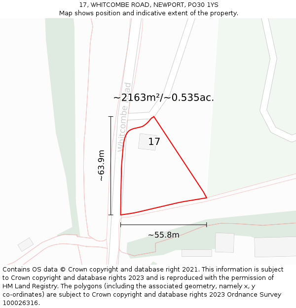 17, WHITCOMBE ROAD, NEWPORT, PO30 1YS: Plot and title map
