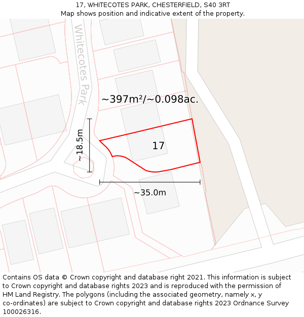 17, WHITECOTES PARK, CHESTERFIELD, S40 3RT: Plot and title map