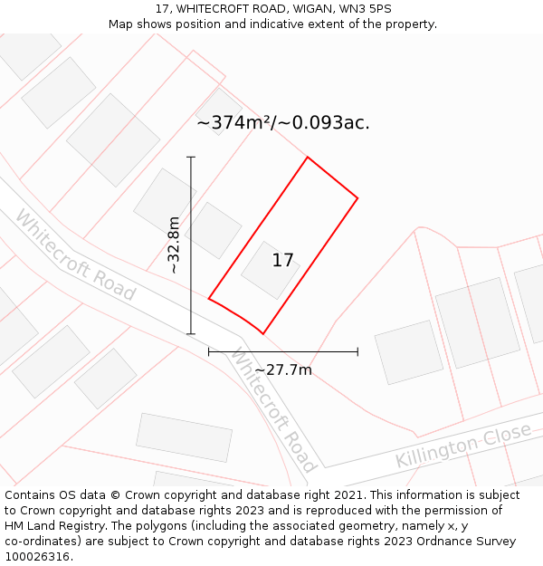 17, WHITECROFT ROAD, WIGAN, WN3 5PS: Plot and title map