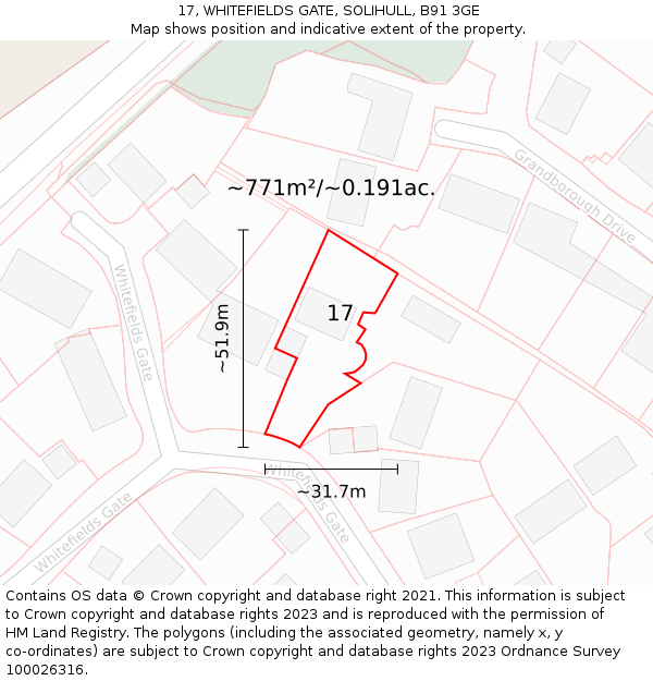 17, WHITEFIELDS GATE, SOLIHULL, B91 3GE: Plot and title map