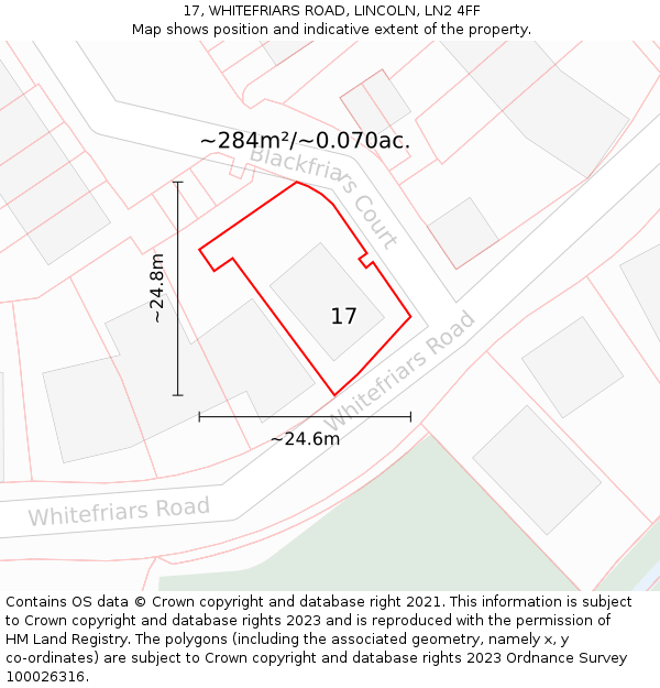 17, WHITEFRIARS ROAD, LINCOLN, LN2 4FF: Plot and title map