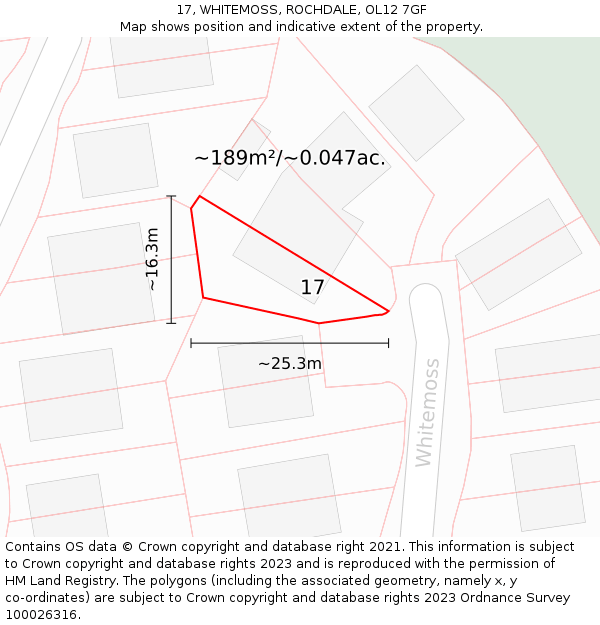 17, WHITEMOSS, ROCHDALE, OL12 7GF: Plot and title map