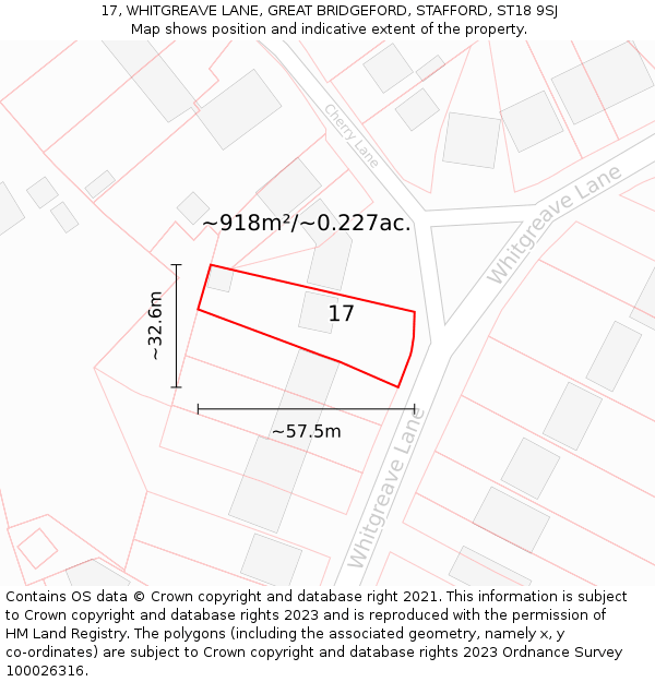 17, WHITGREAVE LANE, GREAT BRIDGEFORD, STAFFORD, ST18 9SJ: Plot and title map