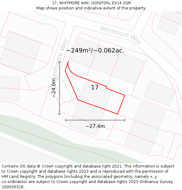 17, WHITMORE WAY, HONITON, EX14 2GR: Plot and title map