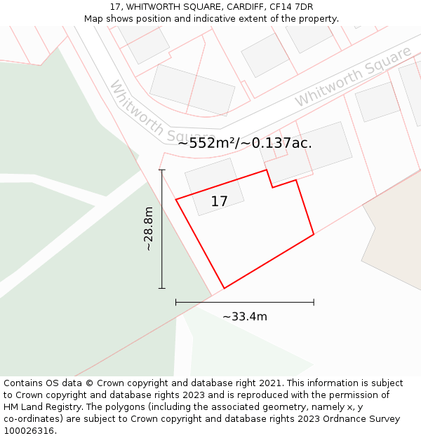 17, WHITWORTH SQUARE, CARDIFF, CF14 7DR: Plot and title map