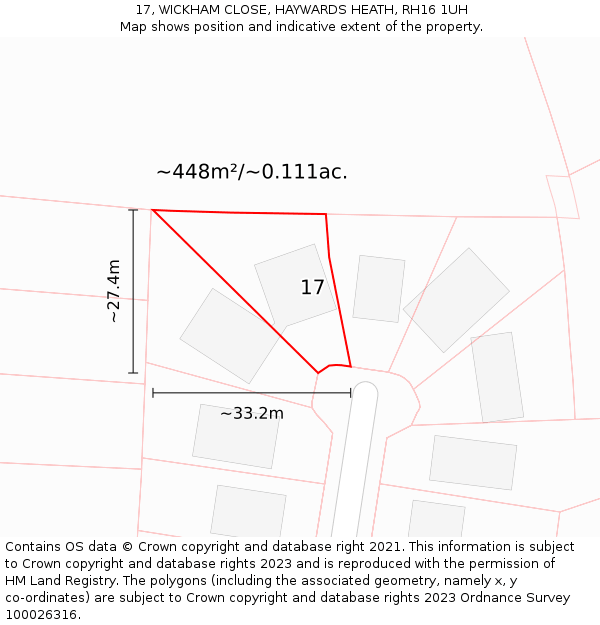 17, WICKHAM CLOSE, HAYWARDS HEATH, RH16 1UH: Plot and title map