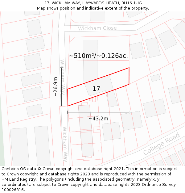 17, WICKHAM WAY, HAYWARDS HEATH, RH16 1UG: Plot and title map