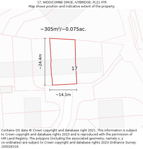 17, WIDDICOMBE DRIVE, IVYBRIDGE, PL21 0TR: Plot and title map