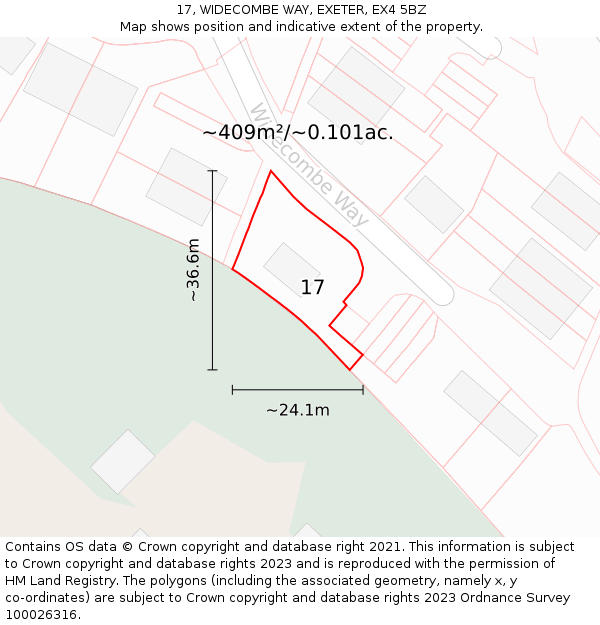 17, WIDECOMBE WAY, EXETER, EX4 5BZ: Plot and title map