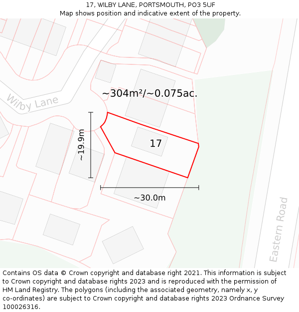 17, WILBY LANE, PORTSMOUTH, PO3 5UF: Plot and title map