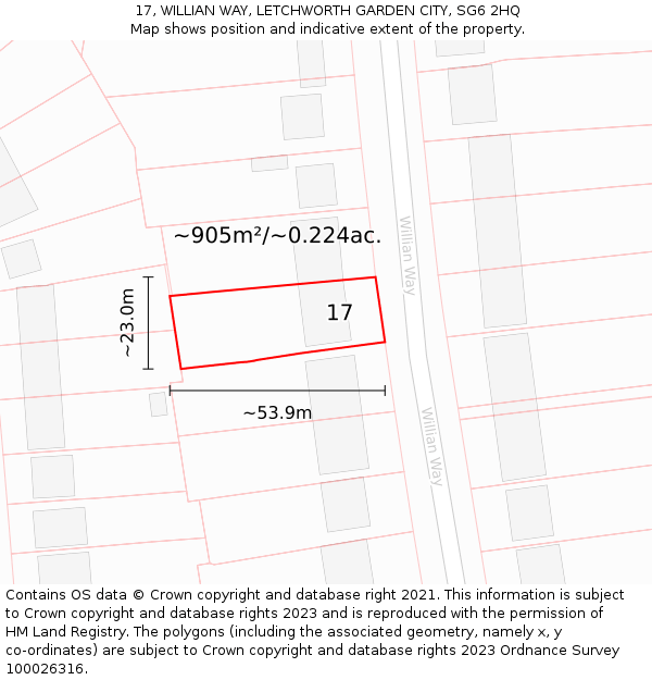 17, WILLIAN WAY, LETCHWORTH GARDEN CITY, SG6 2HQ: Plot and title map