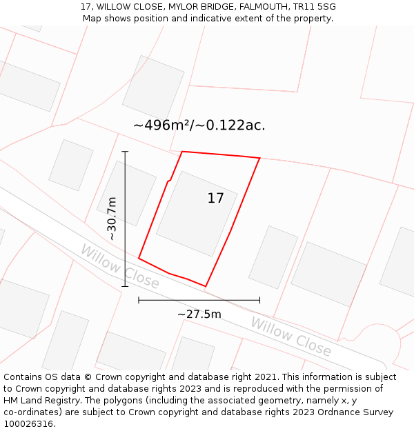 17, WILLOW CLOSE, MYLOR BRIDGE, FALMOUTH, TR11 5SG: Plot and title map