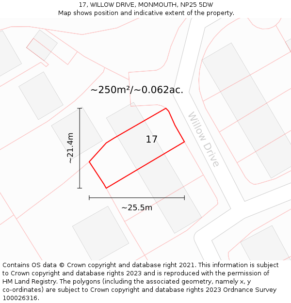 17, WILLOW DRIVE, MONMOUTH, NP25 5DW: Plot and title map