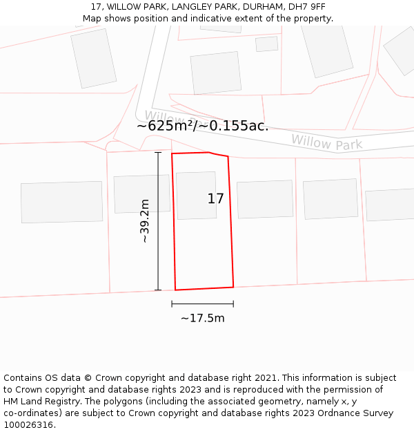 17, WILLOW PARK, LANGLEY PARK, DURHAM, DH7 9FF: Plot and title map