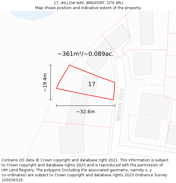 17, WILLOW WAY, BRIDPORT, DT6 4RU: Plot and title map