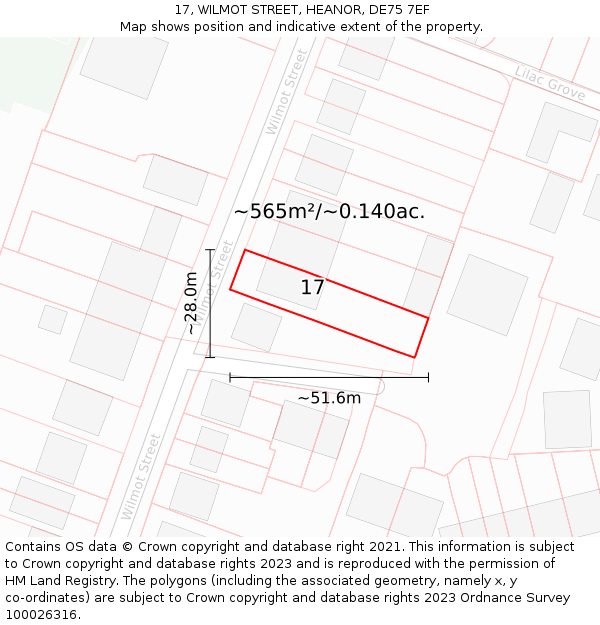17, WILMOT STREET, HEANOR, DE75 7EF: Plot and title map