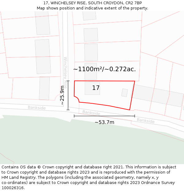 17, WINCHELSEY RISE, SOUTH CROYDON, CR2 7BP: Plot and title map