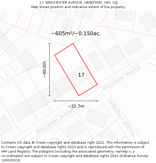 17, WINCHESTER AVENUE, HEREFORD, HR1 1QJ: Plot and title map