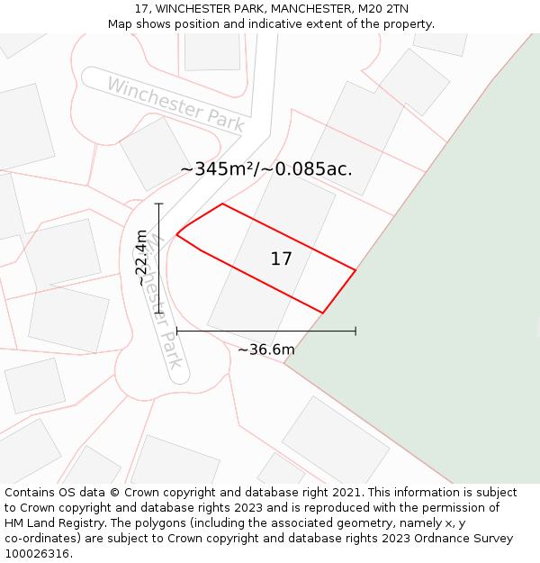 17, WINCHESTER PARK, MANCHESTER, M20 2TN: Plot and title map